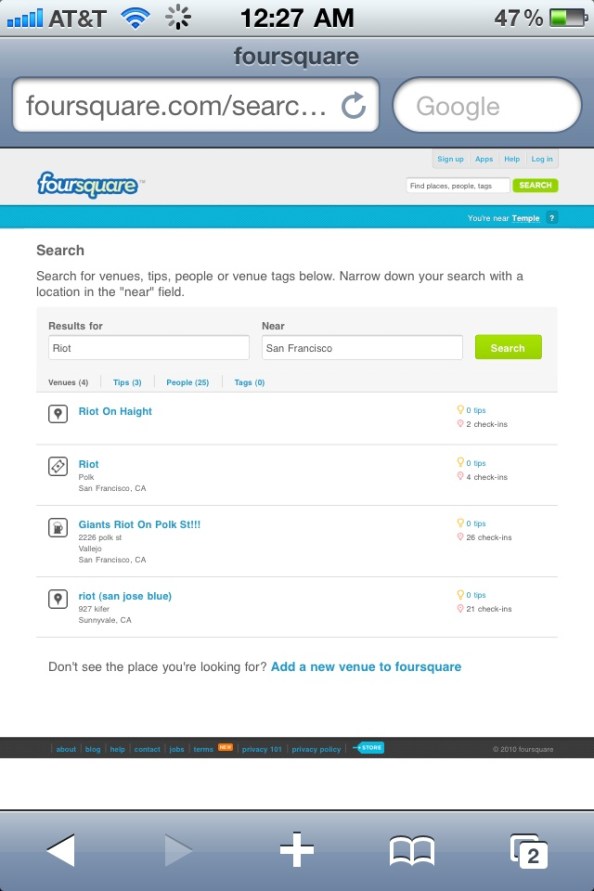 Can you believe this shizz? The San Francisco Riots are on Foursquare